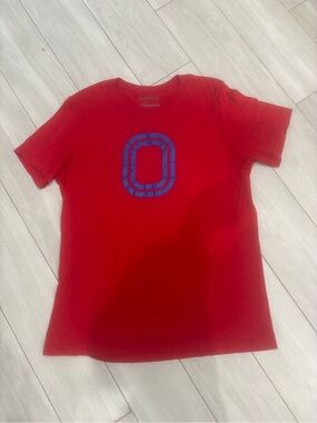 Overtime Men's Red Graphic Crewneck T-Shirt - Blue Accent